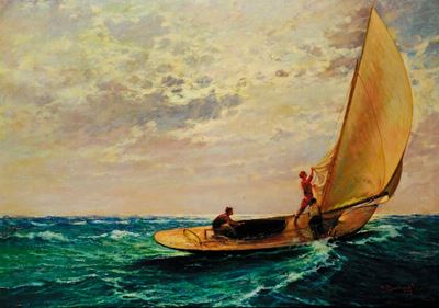 Cesare Bentivoglio (1868-1952)marina con Barca