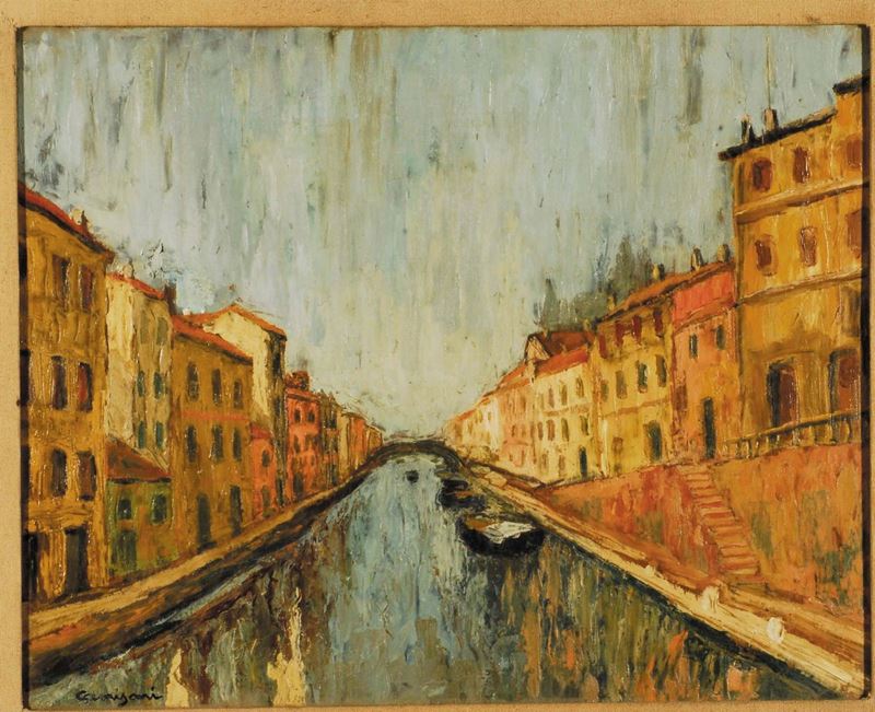 Giuseppe Amisani (1881-1941) Milano, veduta dei navigli  - Asta Dipinti del XIX e XX secolo - II - Cambi Casa d'Aste