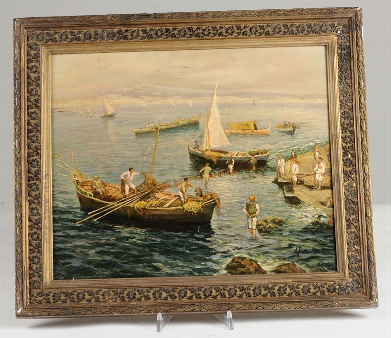 Anonimo XX secolo Marina con pescatori  - Auction OnLine Auction 01-2012 - Cambi Casa d'Aste