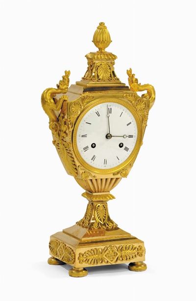 Orologio Ad Anfora in Bronzo Dorato al Mercurio, Francia Inizio XIX Secolo