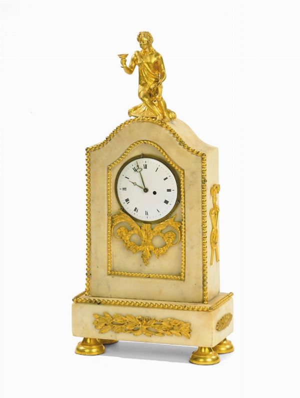 Orologio da tavolo in marmo bianco, Francia 1820 circa