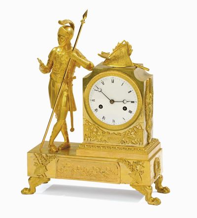 Pendola in Bronzo Dorato Raffigurante il Mistero Dell’amore, Francia 1815 Circa