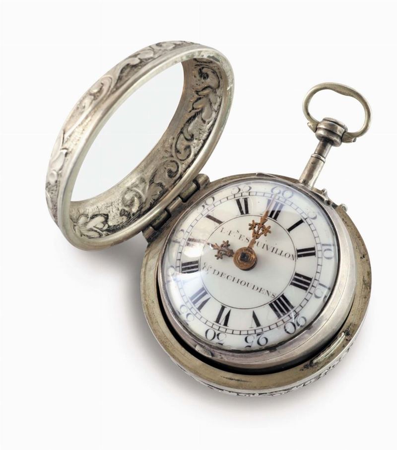 Orologio in doppia cassa in argento, Ginevra 1765 circa  - Auction Pendulum and Decorative Clocks - Cambi Casa d'Aste