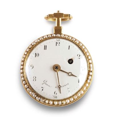 Orologio da Tasca con Cassa in Oro Contornata da Mezze Perline, Francia 1790 Circa