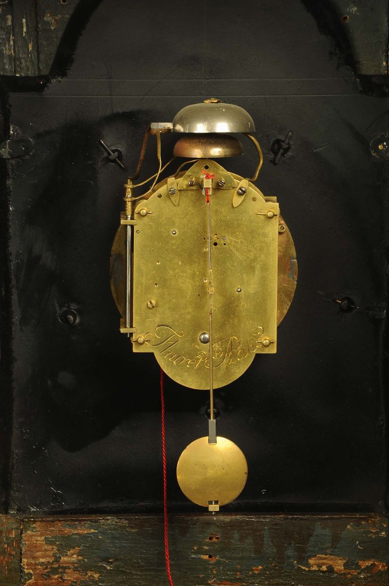 Pendola con Cassa in Legno Lastronata e Intarsiata, Francia Inizi XVIII Secolo