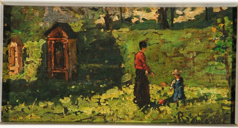 Enrico Reycend (1855-1928) Paesaggio con figure  - Auction 19th and 20th century paintings - II - Cambi Casa d'Aste