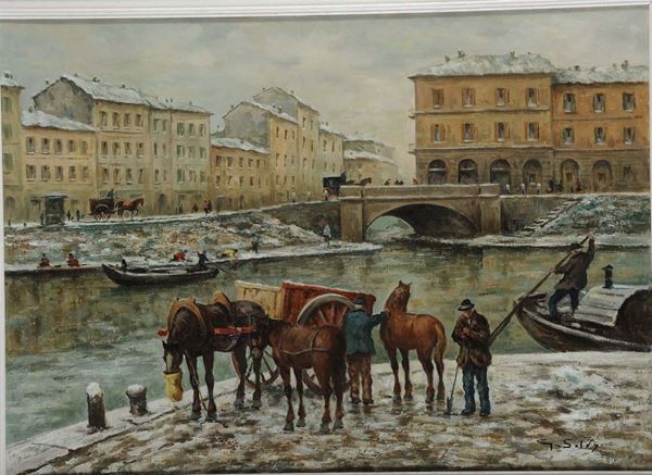 G. Salvi (XIX secolo) Veduta invernale di canale