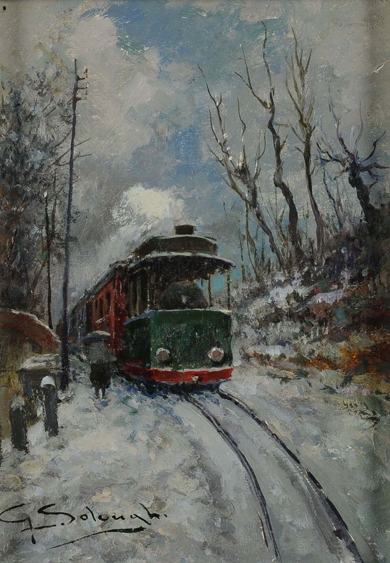Giuseppe Solenghi (1879-1944) Tram per Malpensa  - Auction OnLine Auction 01-2012 - Cambi Casa d'Aste