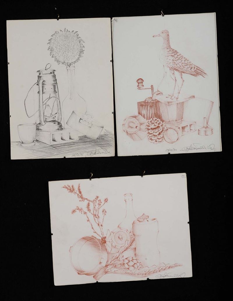 Lotto di tre disegni a matita su carta  - Auction OnLine Auction 04-2012 - Cambi Casa d'Aste