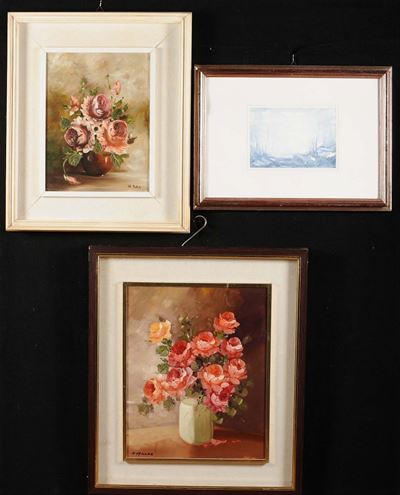 Lotto di Tre Dipinti Diversi Raffiguranti Nature Morte