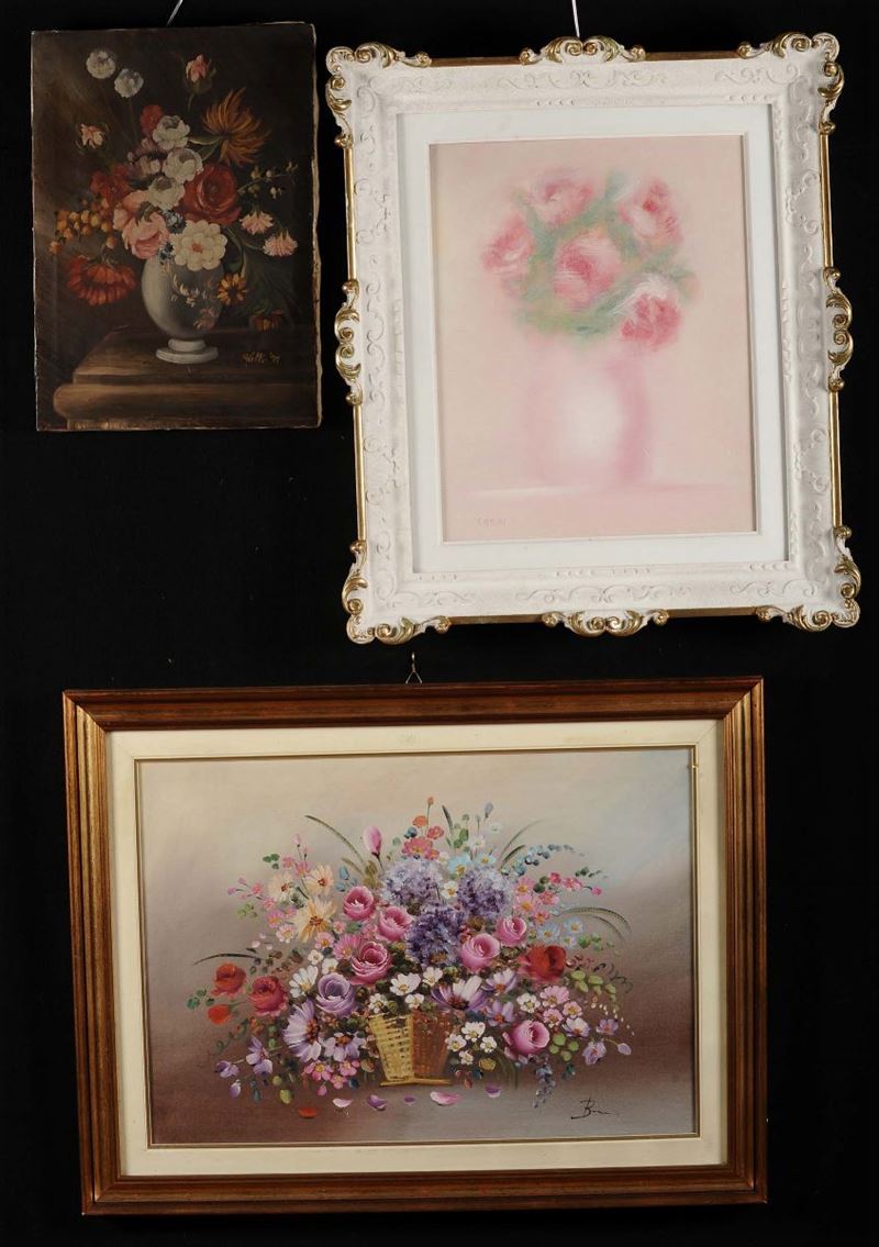 Lotto di tre dipinti diversi raffiguranti nature morte  - Auction OnLine Auction 01-2012 - Cambi Casa d'Aste
