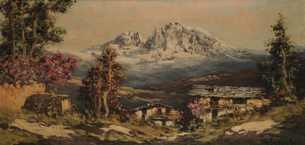 Lotto di Cinque Dipinti Diversi Raffiguranti Paesaggi Montani