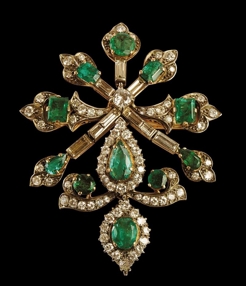Pendente con diamanti e smeraldi  - Auction Ancient and Contemporary Clocks and Jewels - Cambi Casa d'Aste