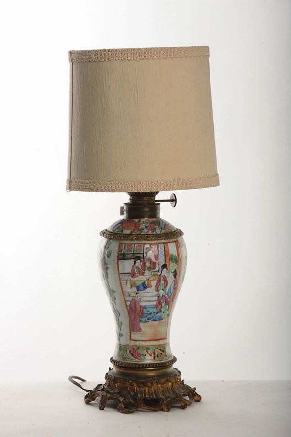 Vaso in porcellana di Canton trasformato in lampada