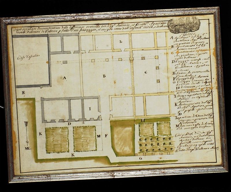 Planimetria di casa Delleani commissionata nel 1748 da Antonio, Bartolomeo e Agostino Delleani  - Asta Dipinti del XIX e XX secolo - II - Cambi Casa d'Aste