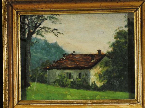 Nina Delleani  (1866-1953), attribuito a Paesaggio con casolare