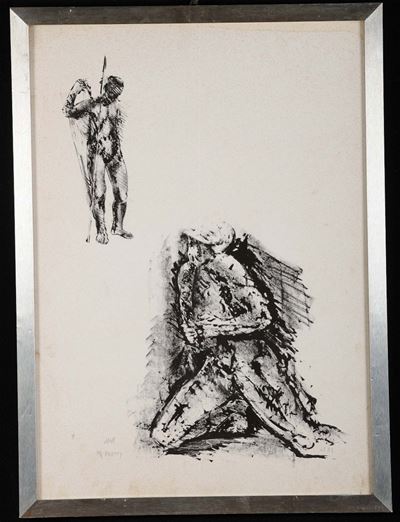 Litografia Raffigurante Guerrieri