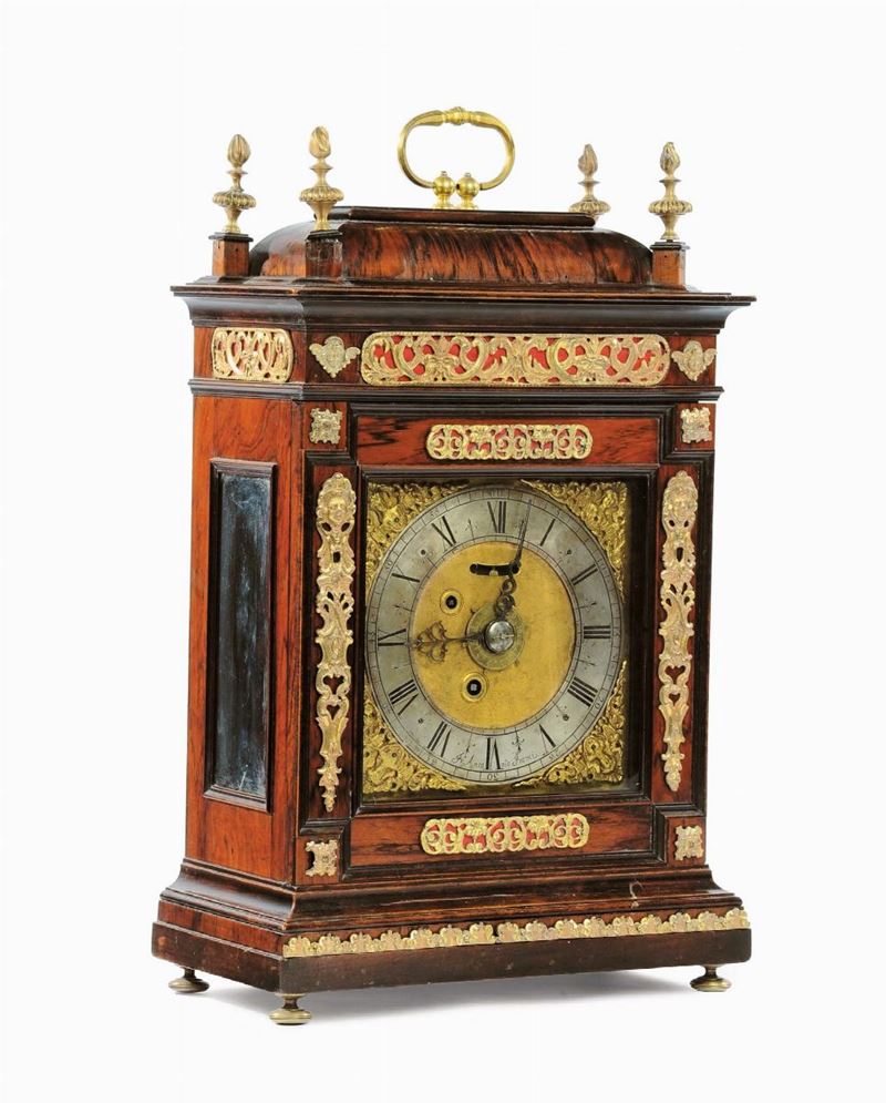 Pendola da tavolo con cassa lastronata e bronzi dorati, Roma 1730 circa  - Auction Pendulum and Decorative Clocks - Cambi Casa d'Aste