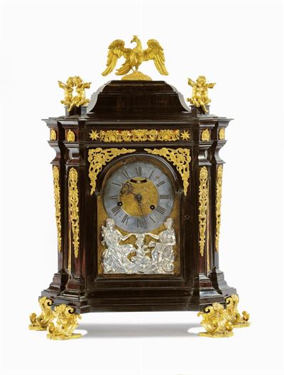Rarissimo Orologio Romano con Carillon con Cassa Lastronata in Palissandro con Fregi in Bronzo Do...
