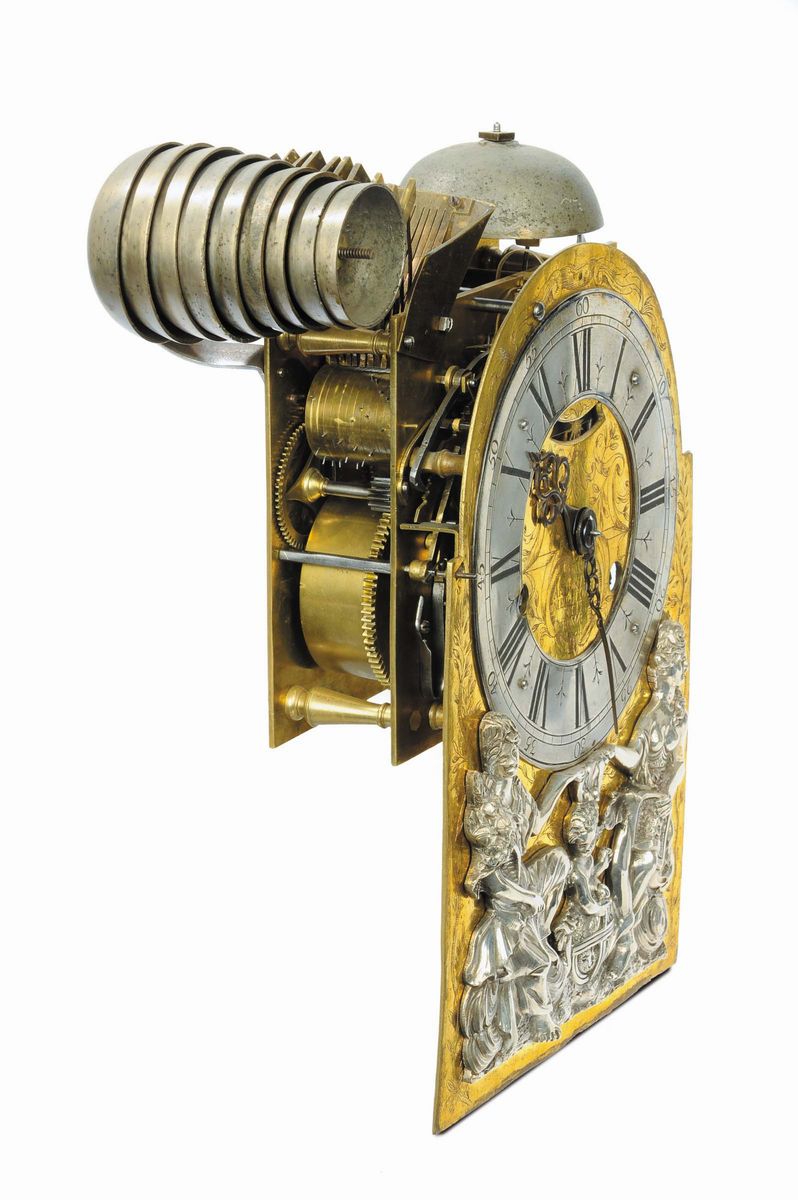 Rarissimo Orologio Romano con Carillon con Cassa Lastronata in Palissandro con Fregi in Bronzo Do...