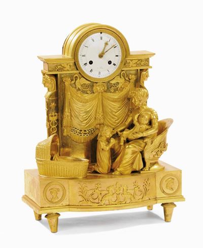 Orologio Impero in Bronzo Dorato Duca di Bordeaux, 1810 Circa