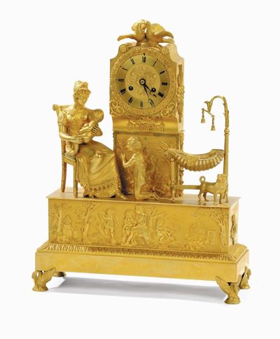 Pendola Carlo X in Bronzo Dorato Duca di Bordeaux, 1830 Circa