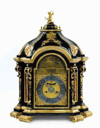 Importante Orologio Romano Entro Grande e Sontuosa Struttura Architettonica Barocca in Legno Eban...