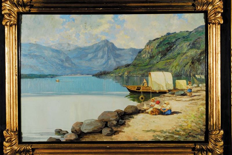 Giuseppe Riva (1834-1916) Paesaggio con lago  - Auction 19th and 20th century paintings - II - Cambi Casa d'Aste