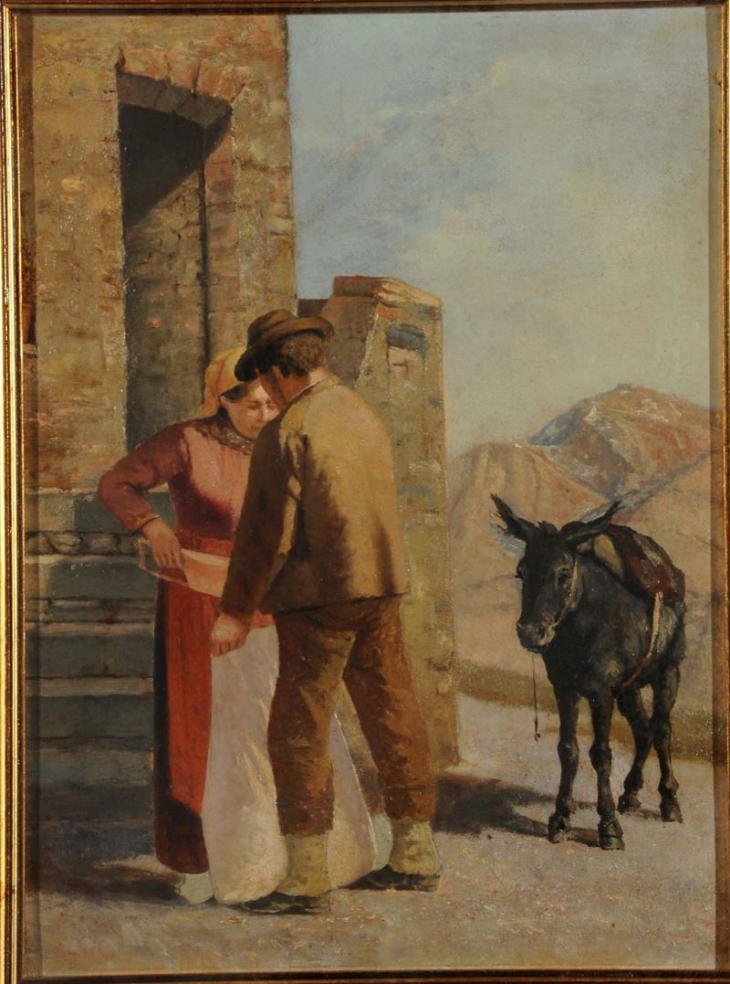 Anonimo del XIX secolo Scena di incontro con asino  - Asta Dipinti del XIX e XX secolo - II - Cambi Casa d'Aste