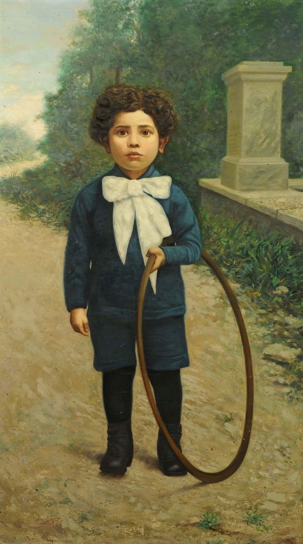 Anonimo del XIX secolo Bambino con cerchio