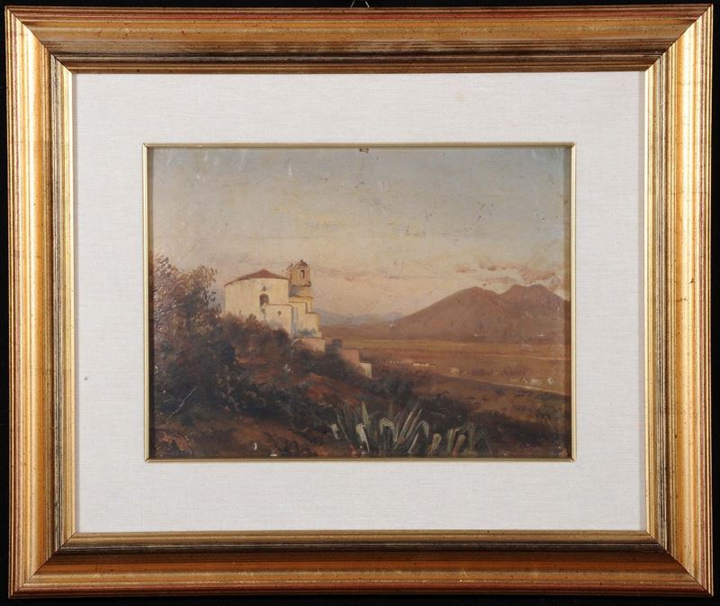 Anonimo del xx secolo Paesaggio con chiesetta  - Asta Antiquariato e Dipinti Antichi - Cambi Casa d'Aste