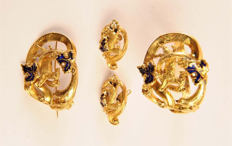 Parure composta da bracciale, spilla e orecchini  - Auction Ancient and Contemporary Clocks and Jewels - Cambi Casa d'Aste