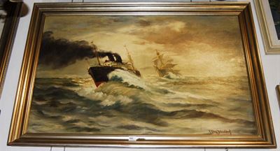 Carl Fey (1867-1939)navi in Tempesta