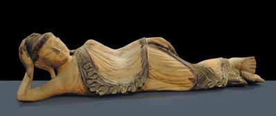 Buddha Dormiente in Legno, Birmania XIX Secolo