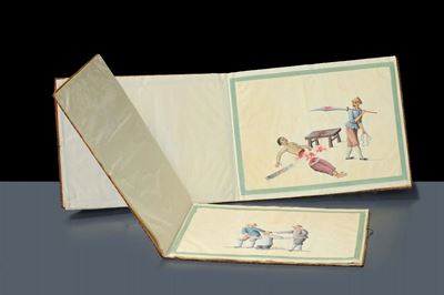 Coppia di Album Contenenti 24 Acquarelli Raffiguranti Supplizi, Macao Cina XIX Secolo