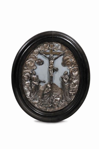 Placca in Argento Raffigurante Crocefissione con Pie Donne, Genova Punzone Torretta 1792