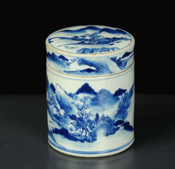 Scatola cilindrica con coperchio in porcellana, Cina XX secolo