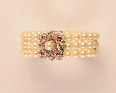 Bracciale di Perle a Tre Fili Rigido