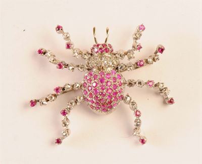 Spilla con Diamanti e Rubini