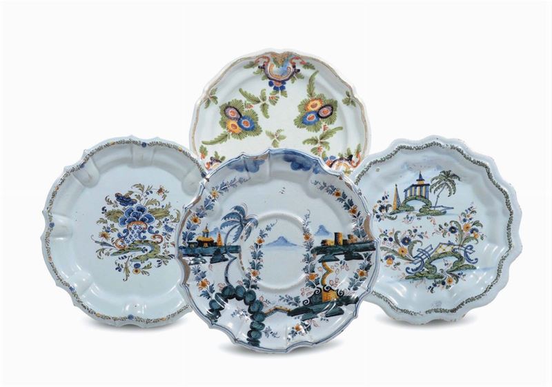 Quattro piatti in maiolica, Bassano XVIII secolo  - Asta Antiquariato e Dipinti Antichi - Cambi Casa d'Aste