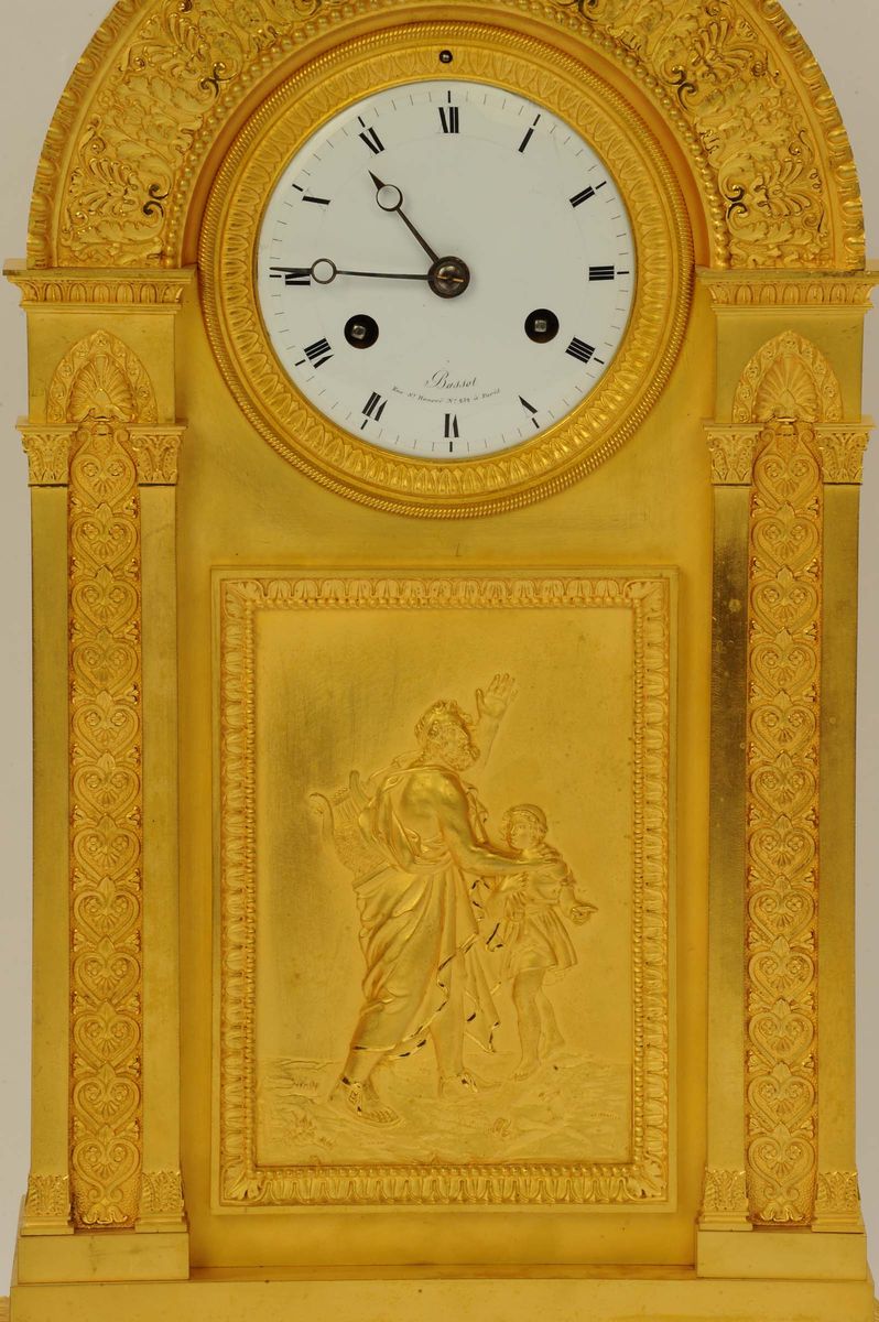 Pendola Impero Bassot con Cassa Ad Arco in Bronzo Dorato al Mercurio, Francia Metà XIX Secolo