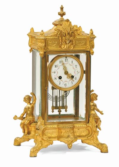 Orologio da Tavolo in Bronzo Dorato e Cristallo, Francia Fine XIX Secolo
