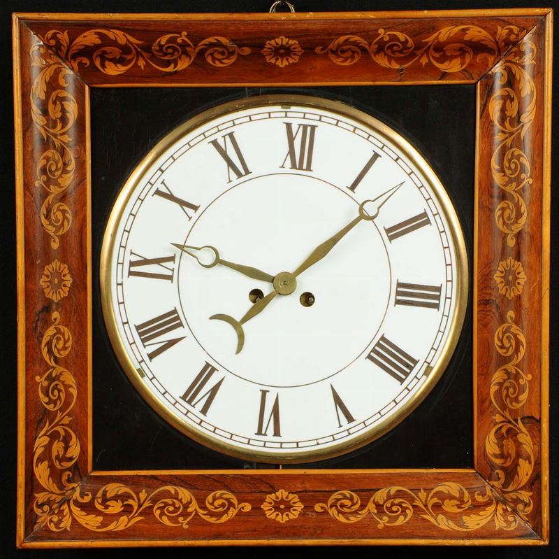 Orologio da parete con cassa quadrata con vetro in opaline inciso, Francia 1850 circa  - Auction Pendulum and Decorative Clocks - Cambi Casa d'Aste
