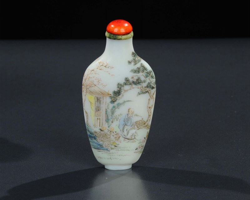 Snuff bottle in vetro dipinto in policromia, Cina XIX secolo  - Asta Arte Orientale - Cambi Casa d'Aste