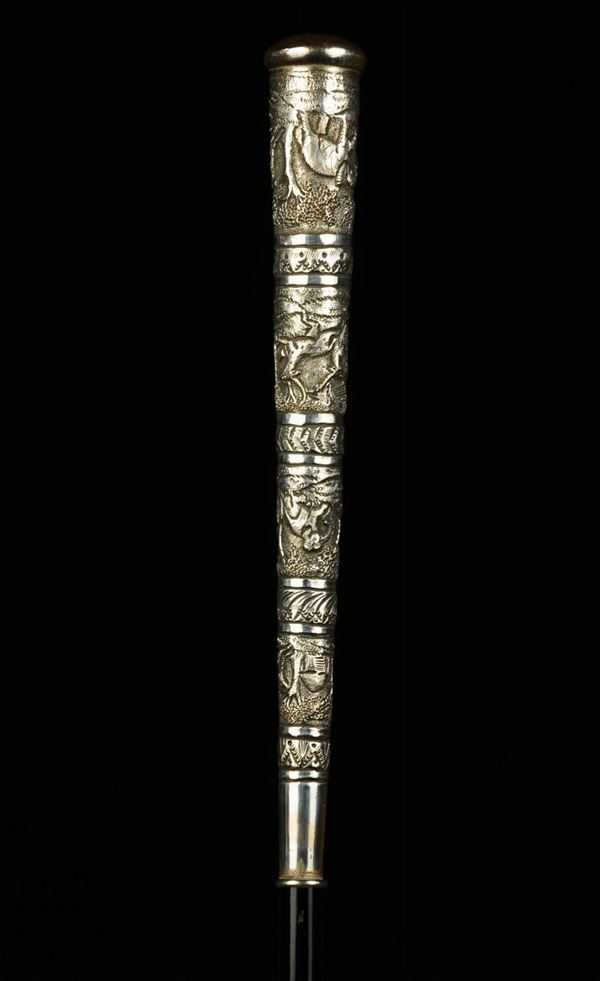 Bastone da passeggio con impugnatura in argento 85%, India XIX secolo