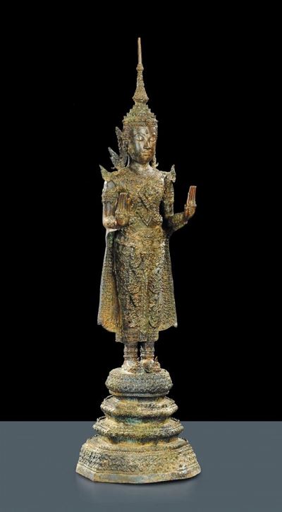 Buddha in Piedi in Bronzo, Tailandia XIX Secolo