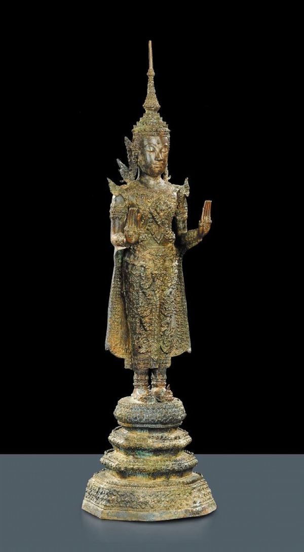 Buddha in piedi in bronzo, Tailandia XIX secolo