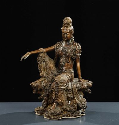 Kuan Yin Seduta in Bronzo, Cina XX Secolo