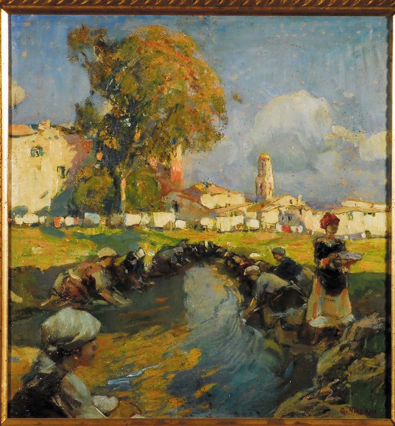 Gennaro Villani (1885-1948) Lavandaie al fiume  - Asta Dipinti del XIX e XX secolo - II - Cambi Casa d'Aste