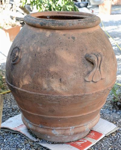 Orcio Grande in Terracotta con Stemma Floreale in Rilevo